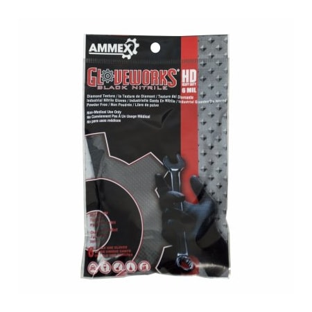 Gloveworks By Ammex Nitrile Disposable Gloves, 6 mil Palm, Nitrile, Powder-Free, OneSize, Black GWHD6PKBLK